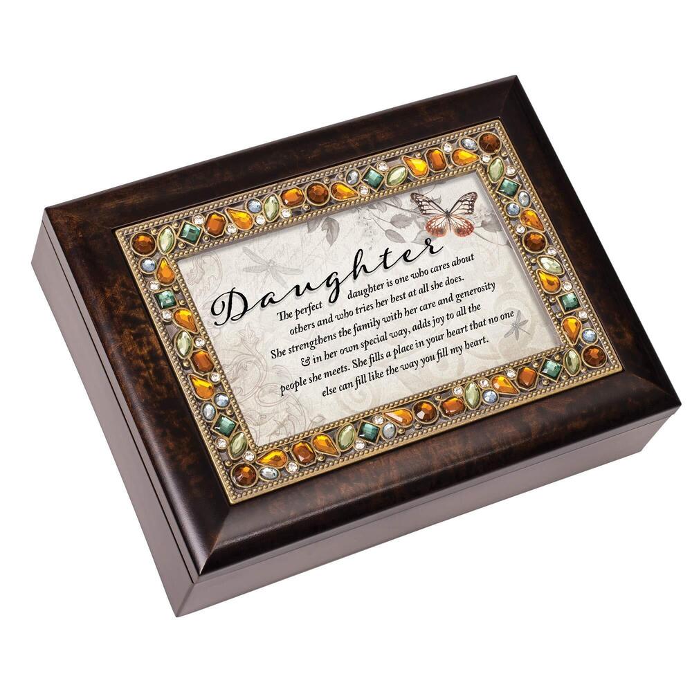 8243 Daughter You Fill My Heart Amber Earth Tone Jeweled Music Box Plays